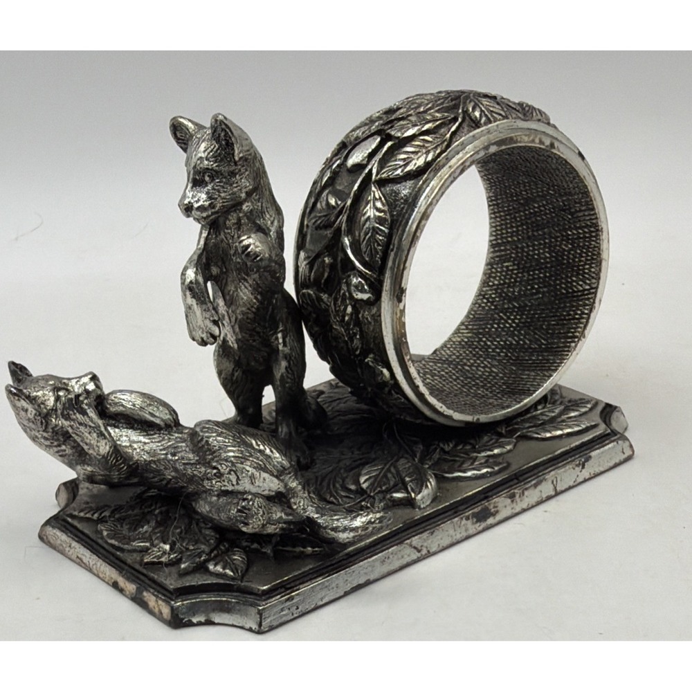 Franklin Mint Animals At Play Napkin Ring Silver Plate Lion Cubs Vintage 1977